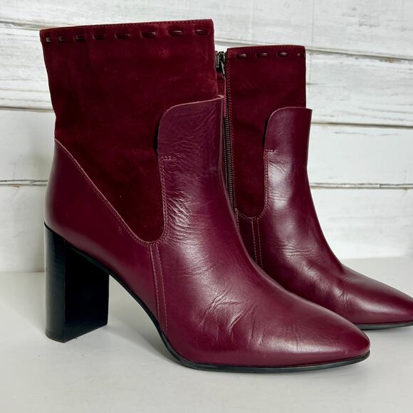 Aquatalia Leather Suede Boot Maroon 3" Heel Shoe Size 9.5 - Picture 8 of 9